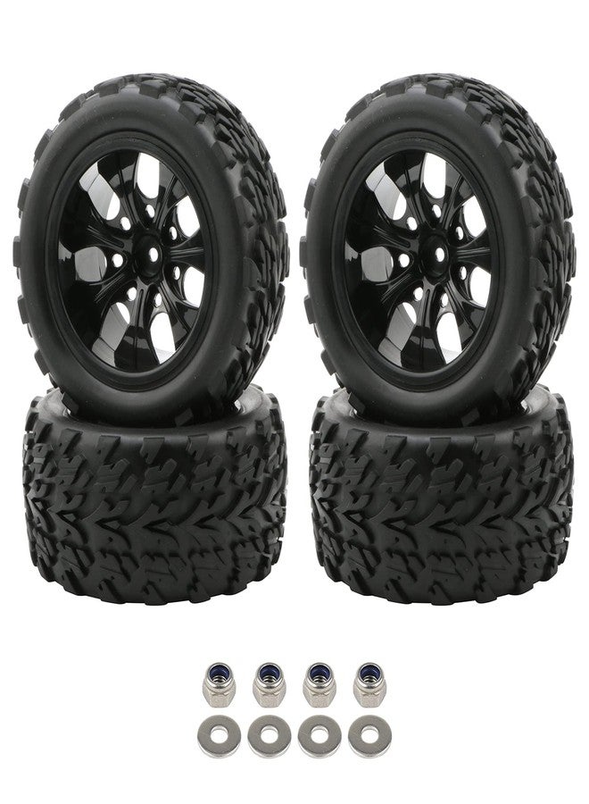 Rowiz 4x 1:10 RC Monster Truck Car Wheels Rubber RC Tires with 7 Spokes Wheel Rim Black RC Parts - Image 2